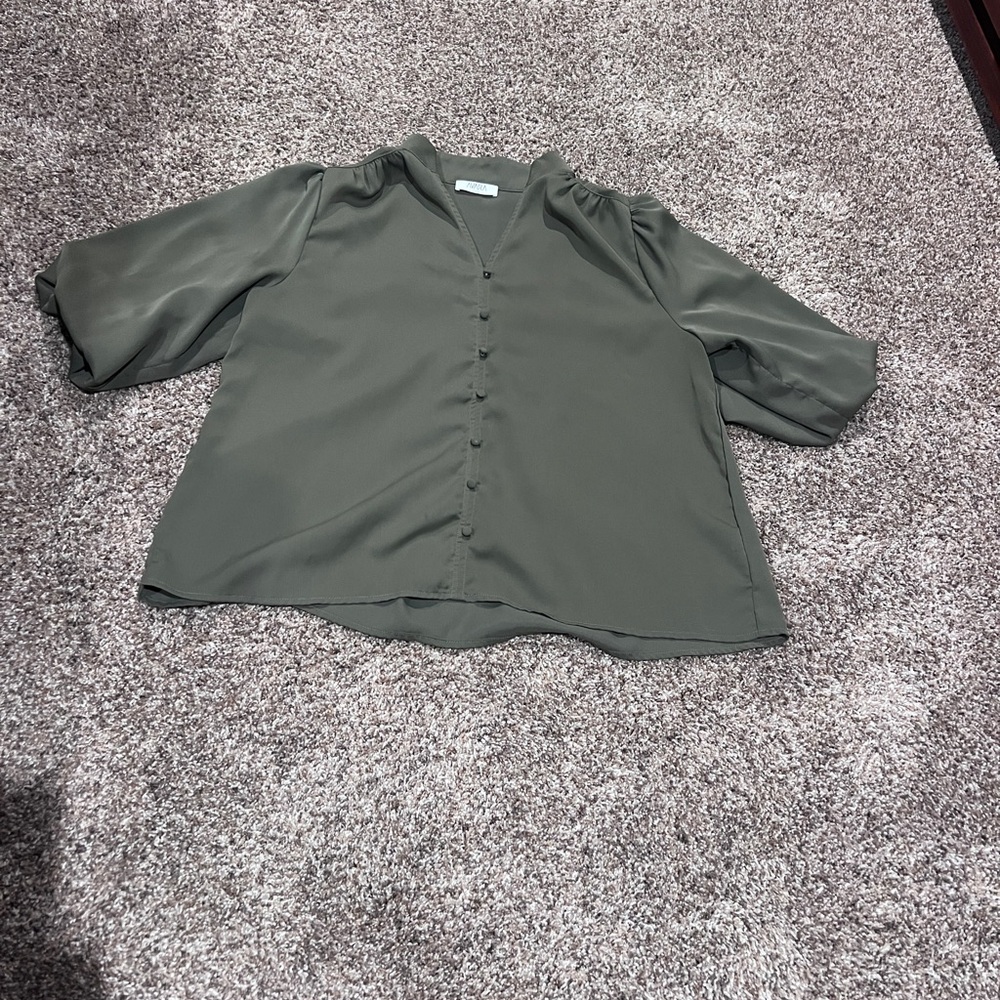 Olive Green Button-Front Women's Blouse
